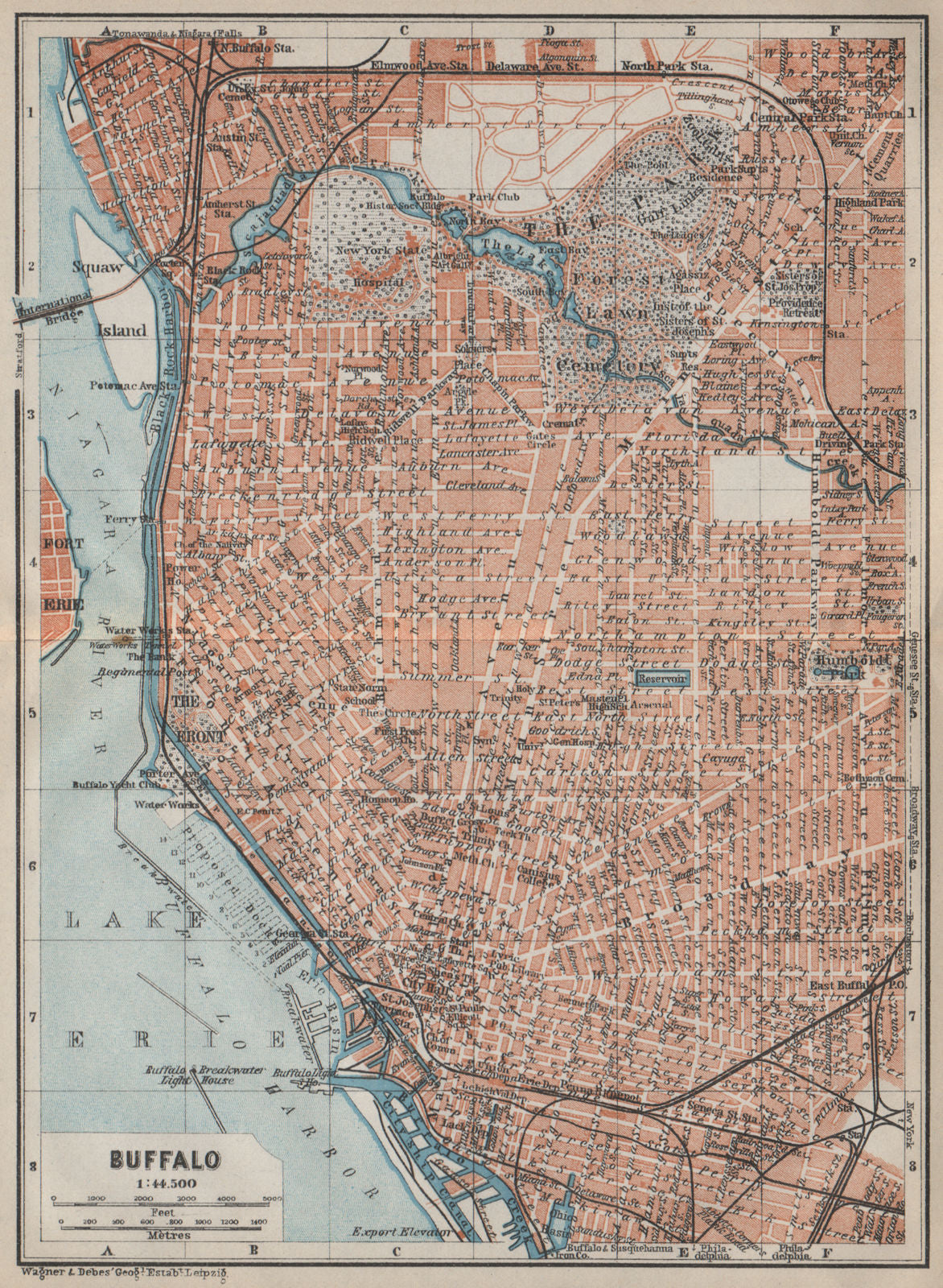 BUFFALO antique town city plan. New York State. BAEDEKER 1909 old map